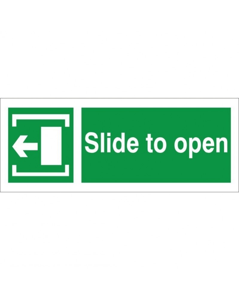 Slide To Open Arrow Left Instruction Sign – 300mm x 100mm